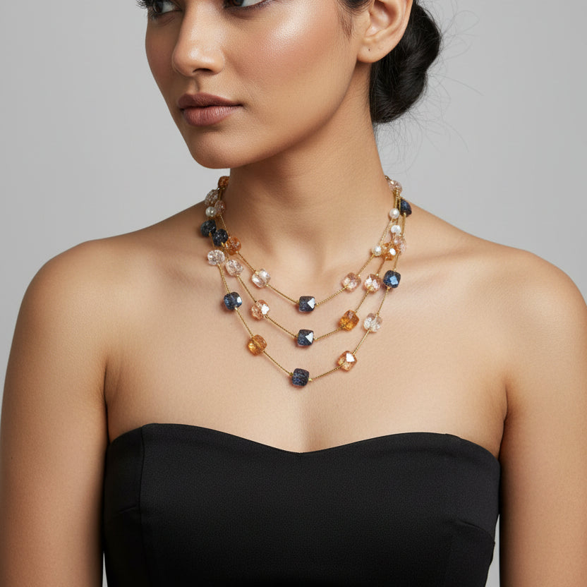 Double layer Crystal Layered Necklace