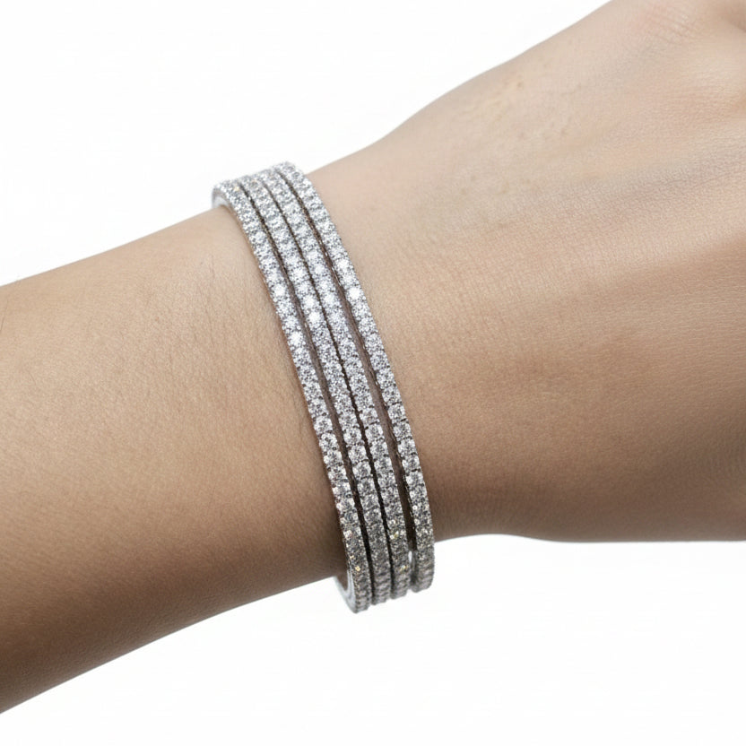 Luxury Multi-Row AD Bangles I 4 Bangles I Silver Finish