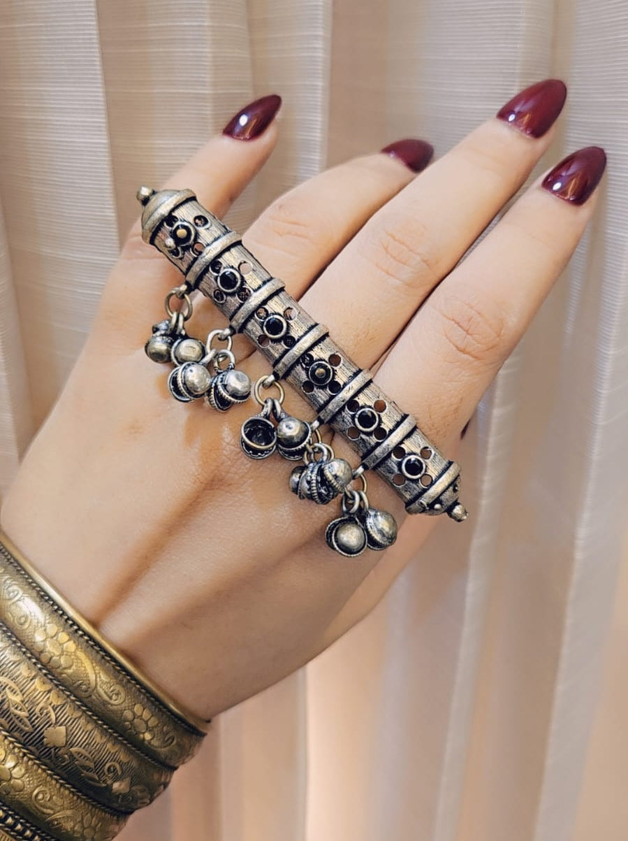 Antique Silver Floral Statement Oxidised ring