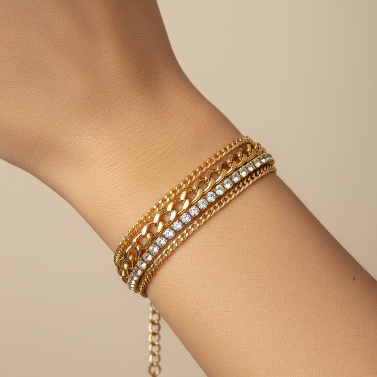 Triple tennis Gold Layered Bracelet