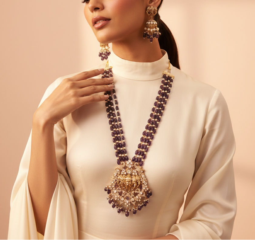 Royal Amethyst Kundan Ganesh ji  Necklace Set