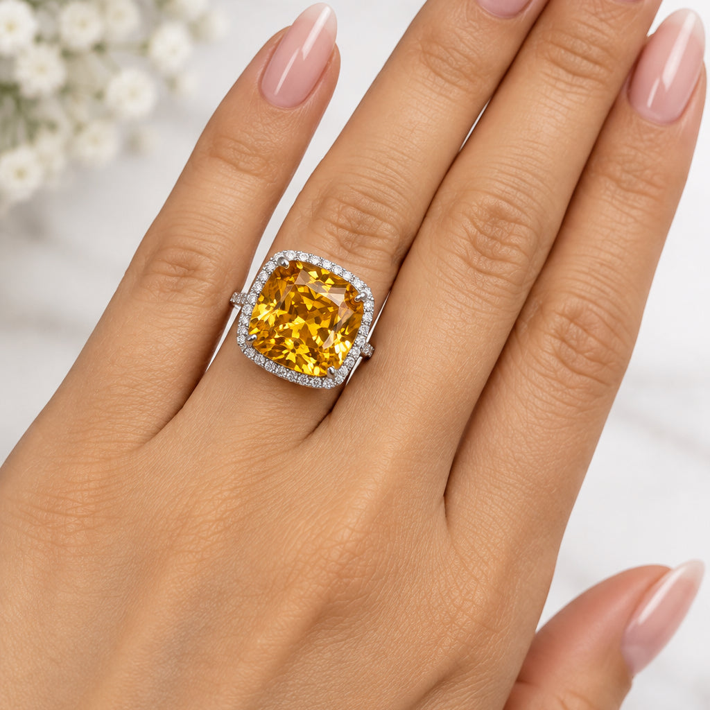 Champagne Square American Diamond RING | WG  | Rhodium Plating