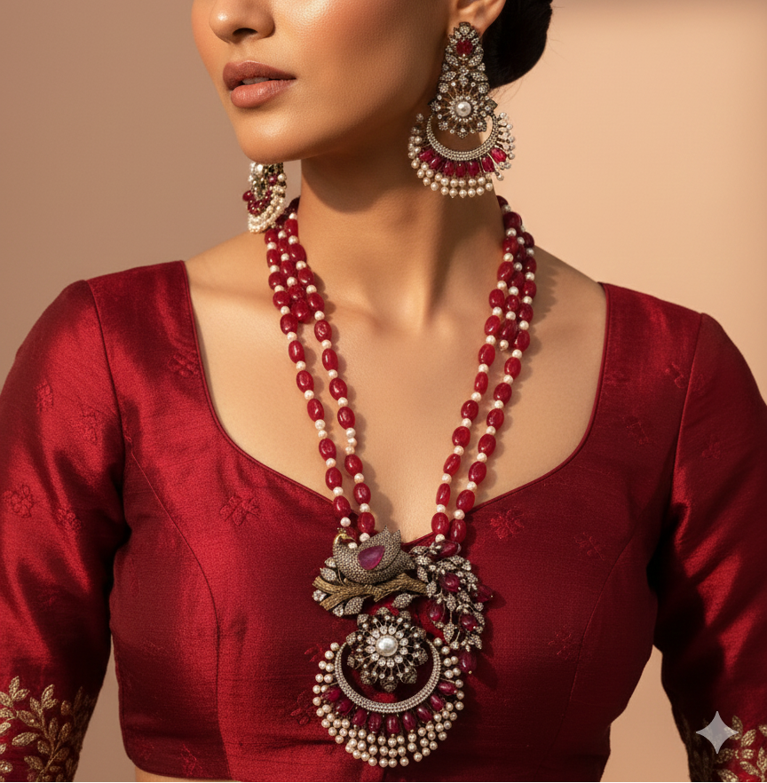 Regal Ruby Pearl Chandelier Set