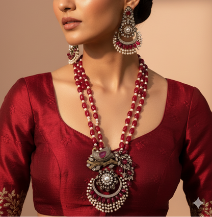 Regal Ruby Pearl Chandelier Set