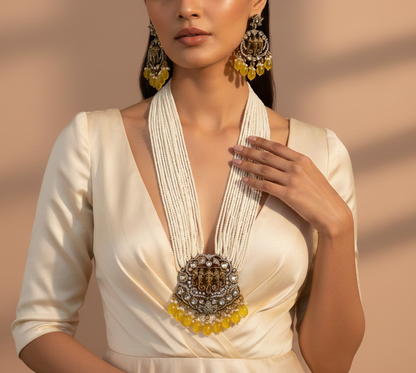 Divine Ganesha Pearl & Kundan Necklace Set