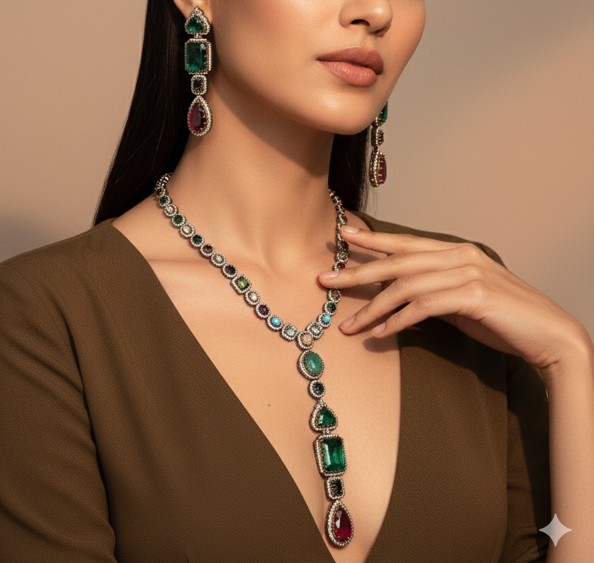 Multicolour designer Gemstone Long set