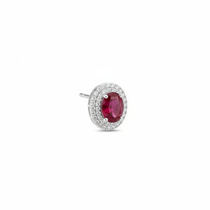 Ruby Halo CZ Stud Earrings  | Push back | Platinum Plating I WG