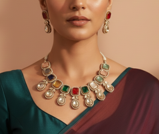 Multicolour Kundan Polki set