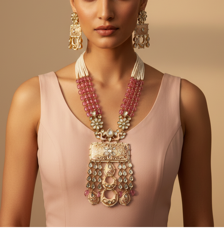 Rose enamel Kundan set