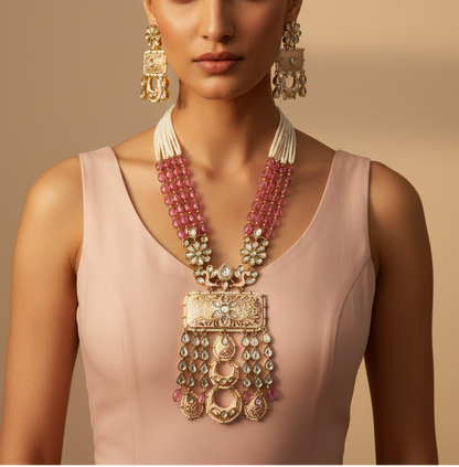 Rose enamel Kundan set