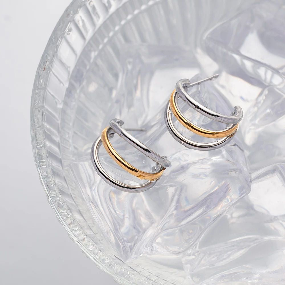 Dual-Tone Orbit Hoop Earrings