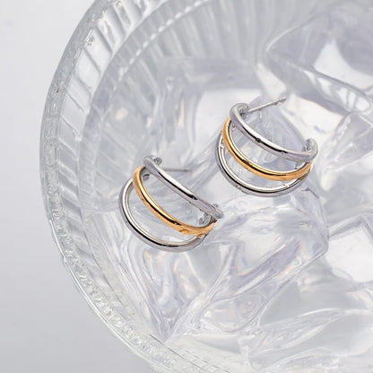 Dual-Tone Orbit Hoop Earrings