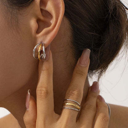 Dual-Tone Orbit Hoop Earrings