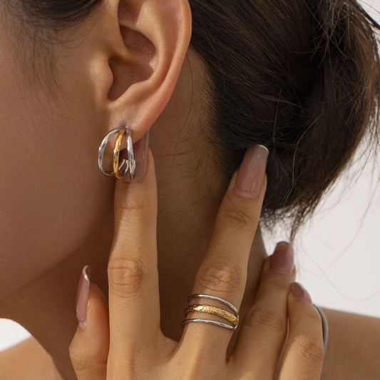Dual-Tone Orbit Hoop Earrings