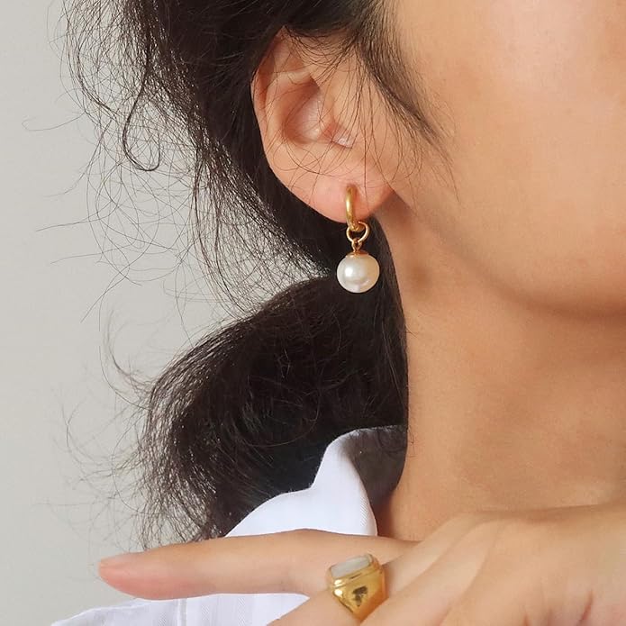 Gold Pearl Drop Detachable Hoop