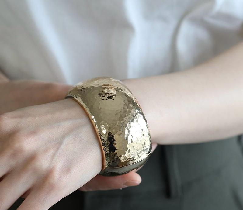 Hammered gold cuff bangle