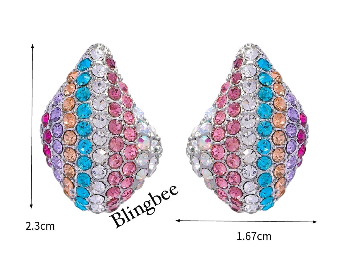 Multicolor Pave Zircon Water Drop Hoop Earrings