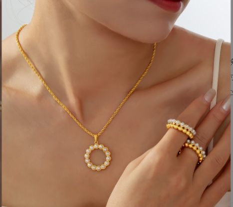 Golden Pearl Circle Ring