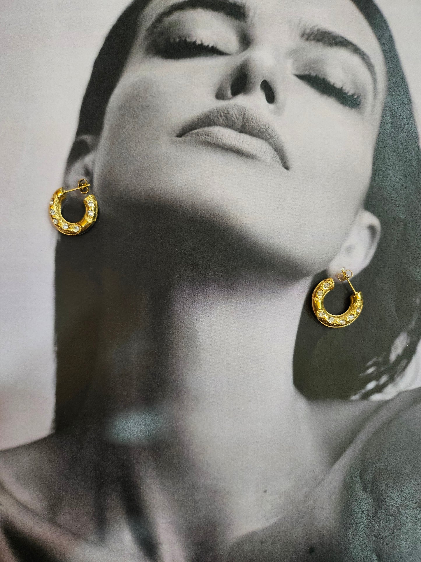 Emerald and diamond Crescent Hoops