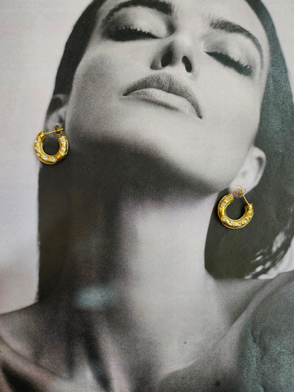 Emerald and diamond Crescent Hoops