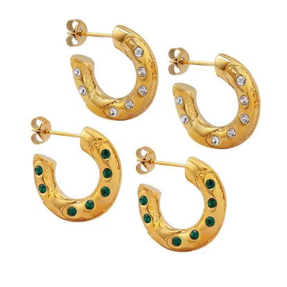 Emerald and diamond Crescent Hoops