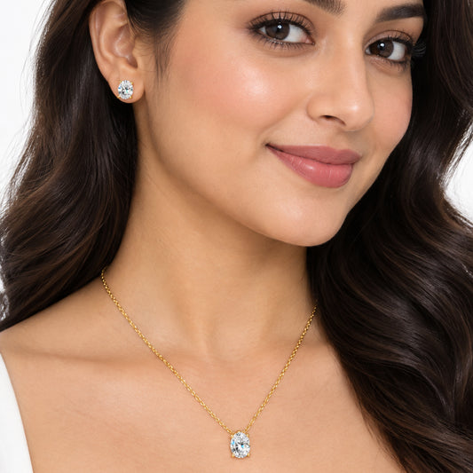 Oval  Cut  Solitaire Pendant set I With Chain I WG I  Rhodium Plating I 18k Gold Plating