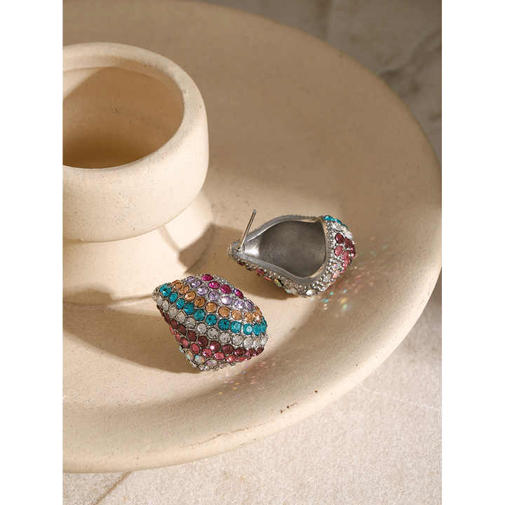 Multicolor Pave Zircon Water Drop Hoop Earrings