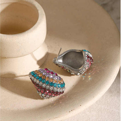 Multicolor Pave Zircon Water Drop Hoop Earrings