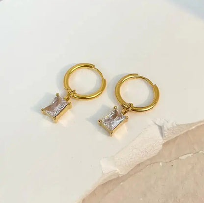 Elegant Gold Hoop Earrings with Crystal Charm