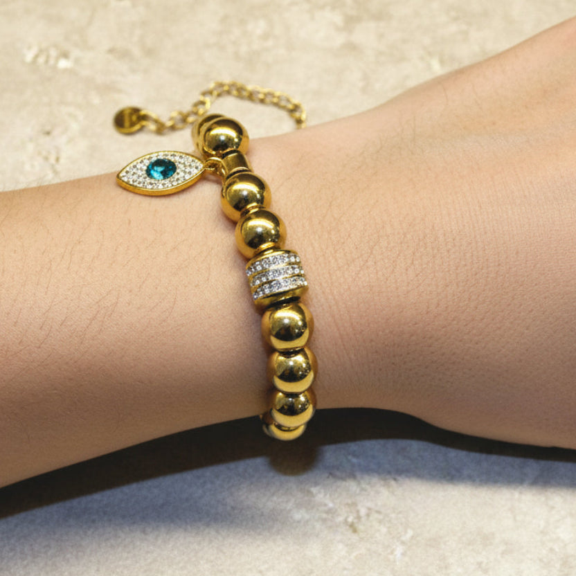 Double Charm Evil Eye Bracelet – Anti-Tarnish Gold