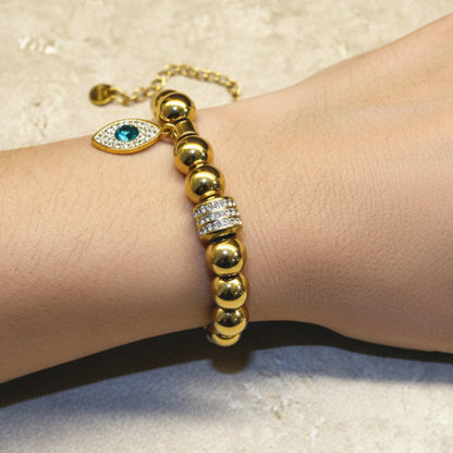 Double Charm Evil Eye Bracelet – Anti-Tarnish Gold