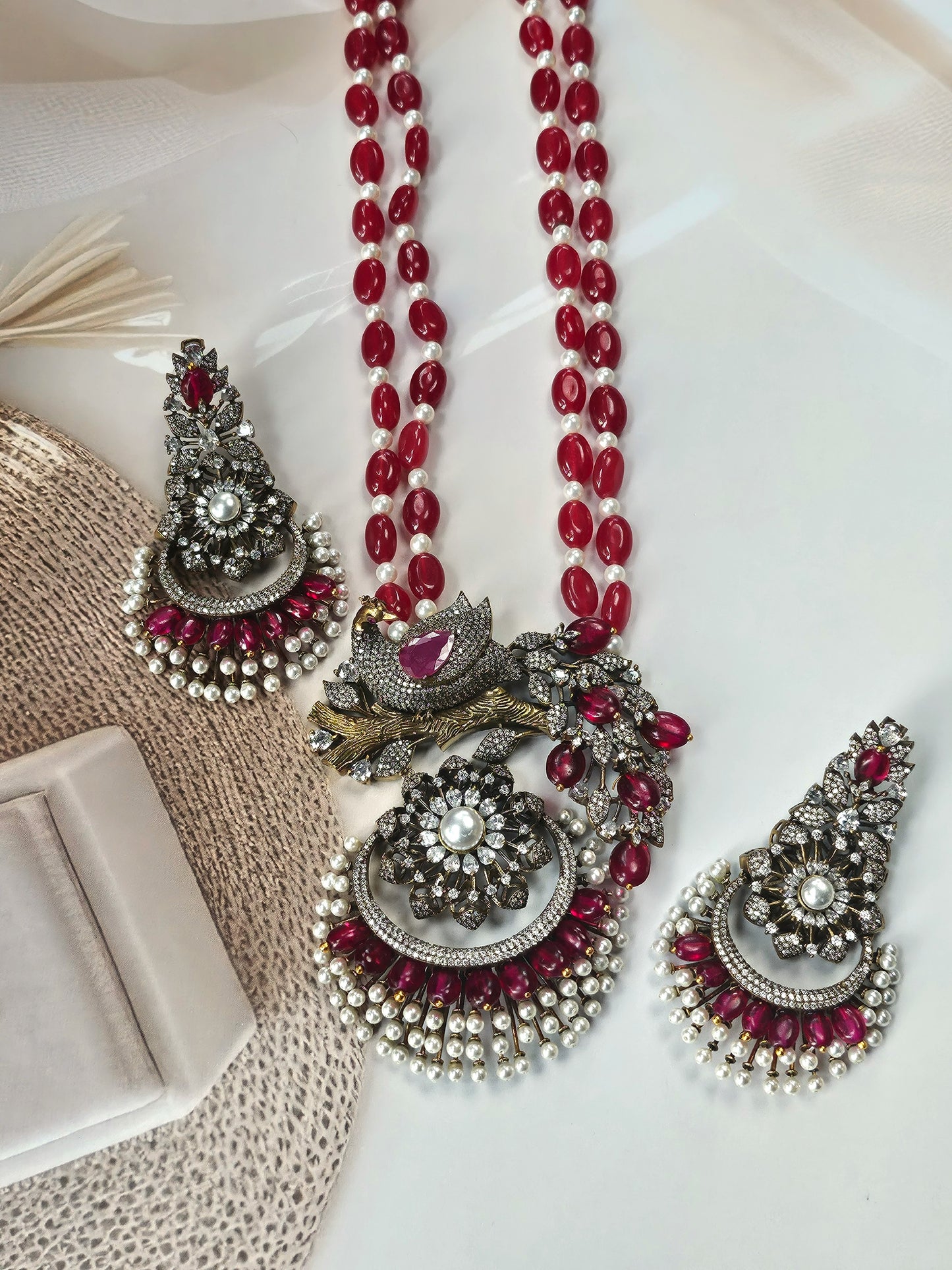 Regal Ruby Pearl Chandelier Set