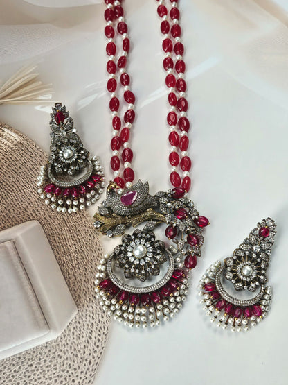Regal Ruby Pearl Chandelier Set
