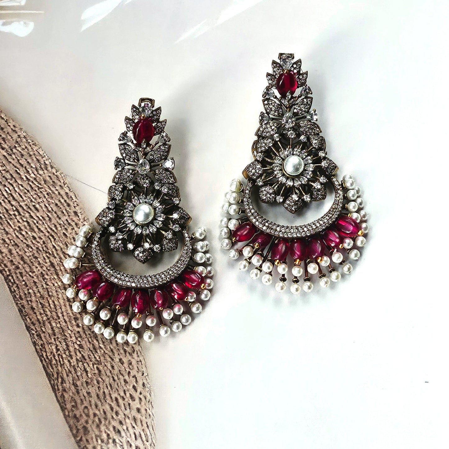 Regal Ruby Pearl Chandelier Set