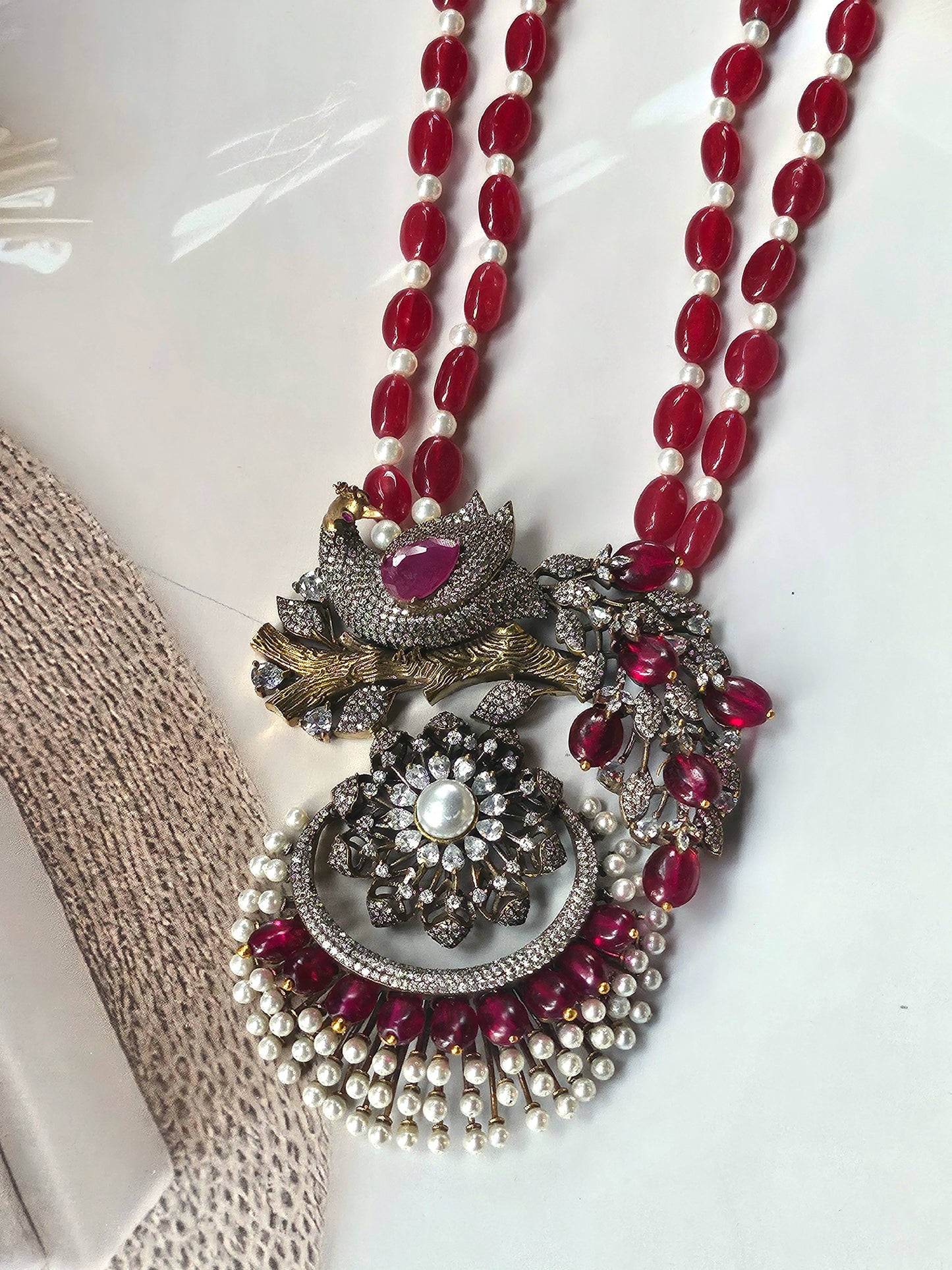 Regal Ruby Pearl Chandelier Set