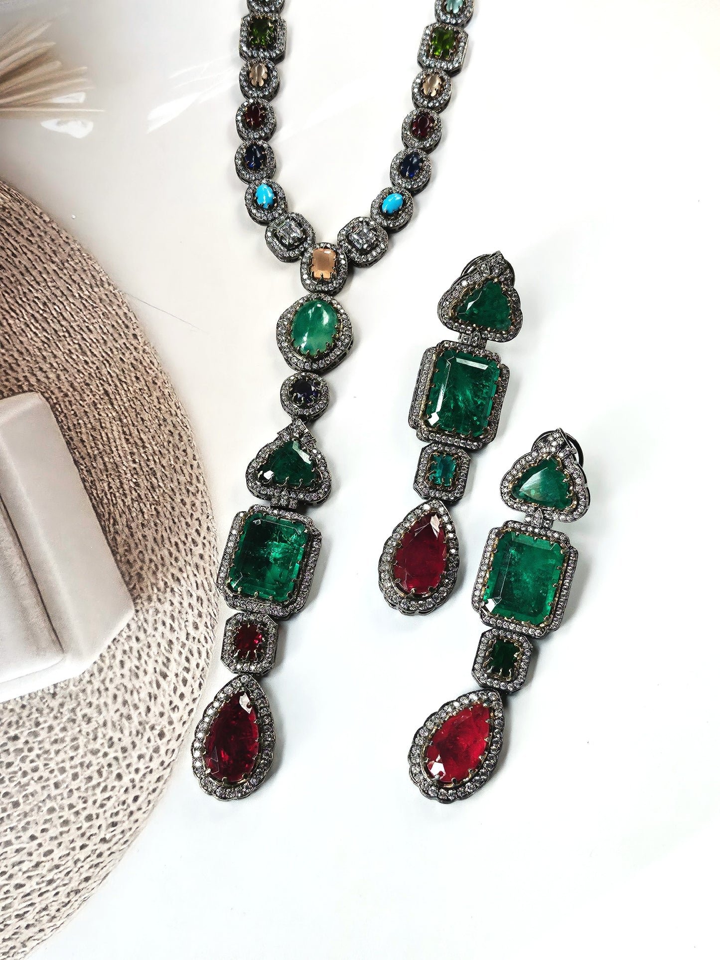Multicolour designer Gemstone Long set