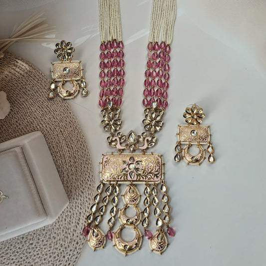 Rose enamel Kundan set