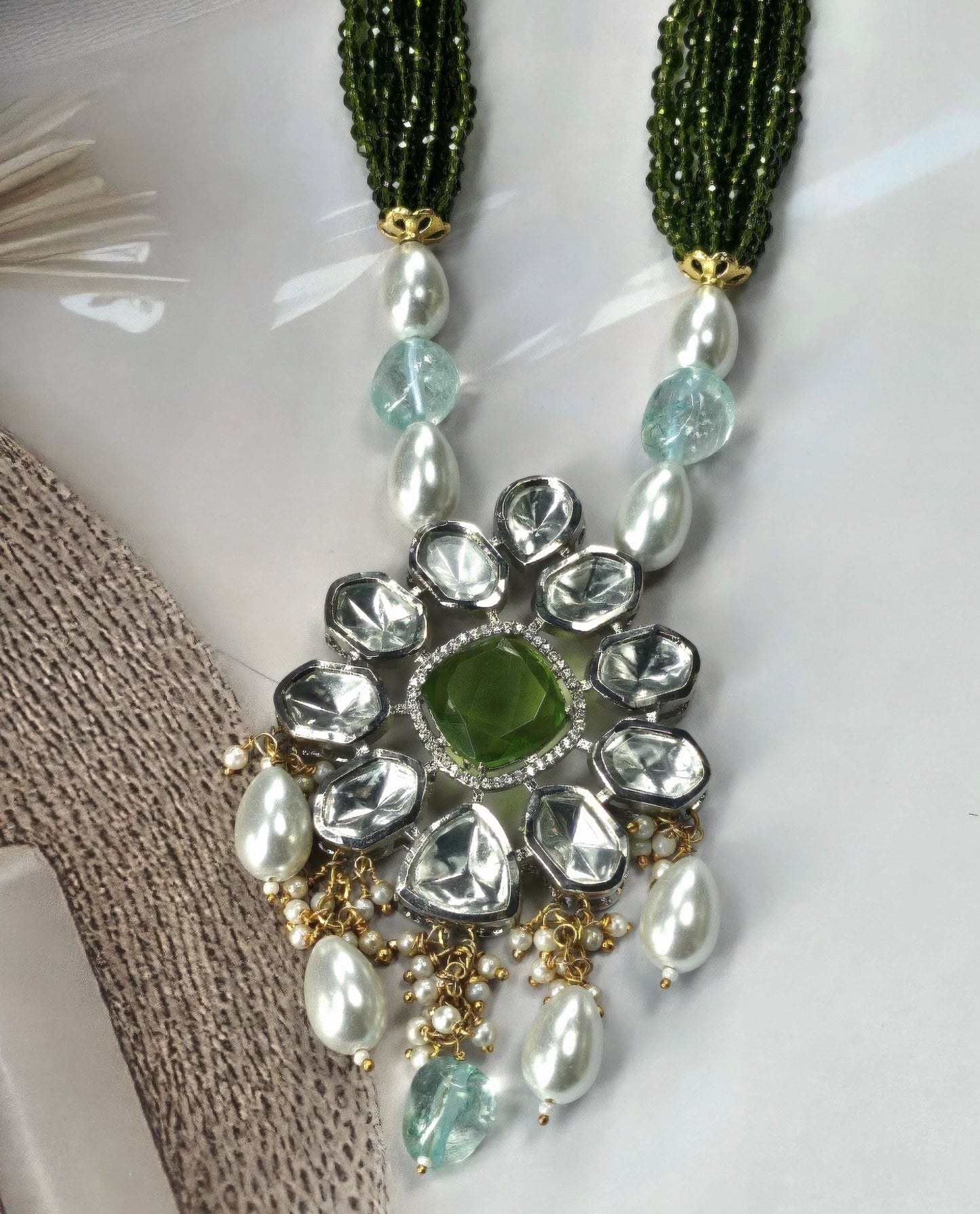 Emerald Majesty Kundan Pearl Necklace Set