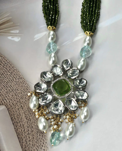 Emerald Majesty Kundan Pearl Necklace Set