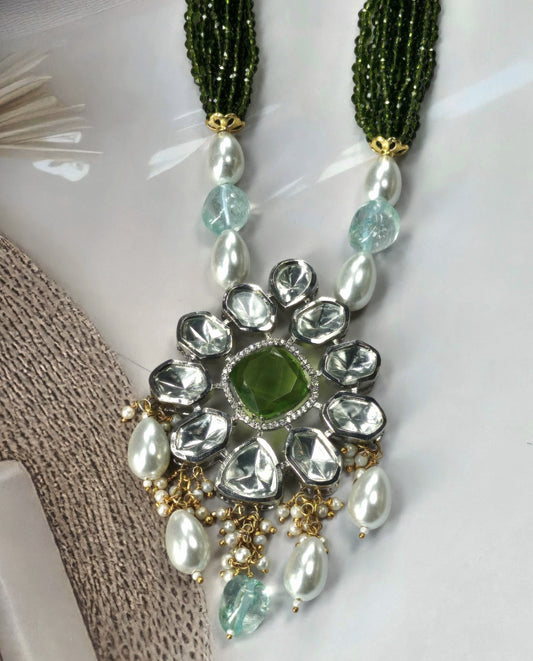 Emerald Majesty Kundan Pearl Necklace Set