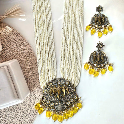 Divine Ganesha Pearl & Kundan Necklace Set
