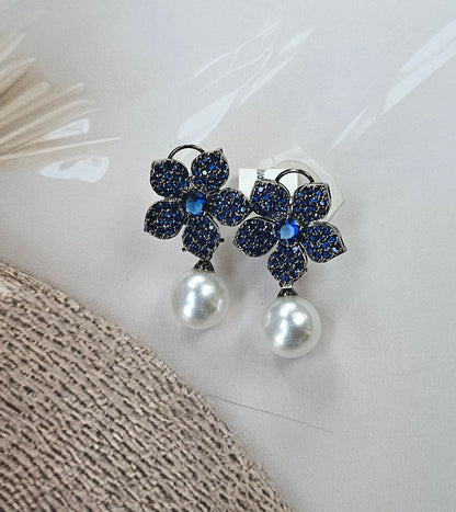 Sapphire Blossom Pearl Earrings