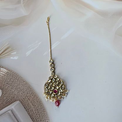 Royal Ruby Pearl Maang Tikka