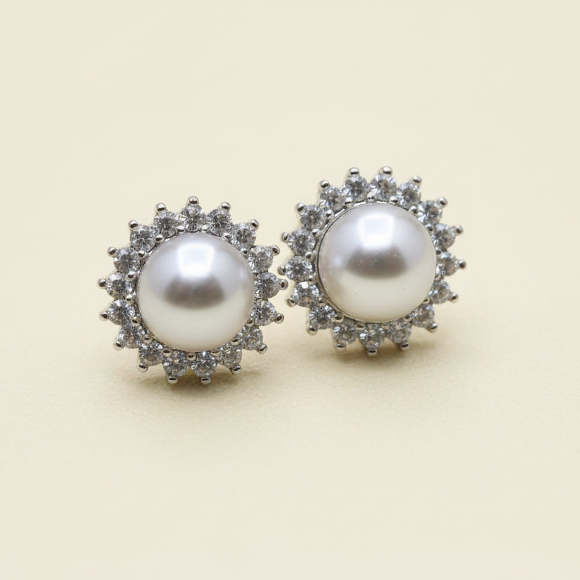 Pearl Halo Stud Earrings