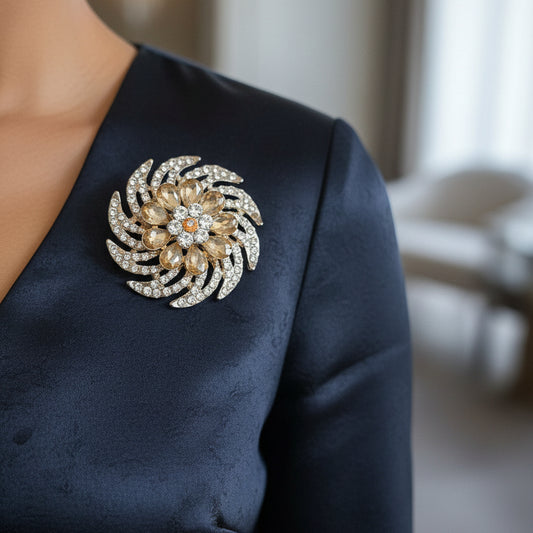 Crystal Swirl Floral Brooch