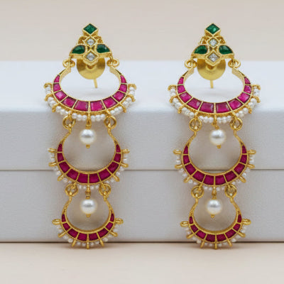 Ruby Meenakari Pearl Drop Earrings
