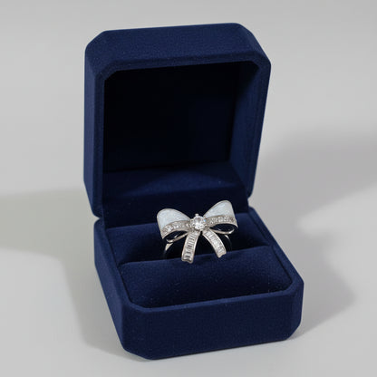 Crystal Bow Silver Ring