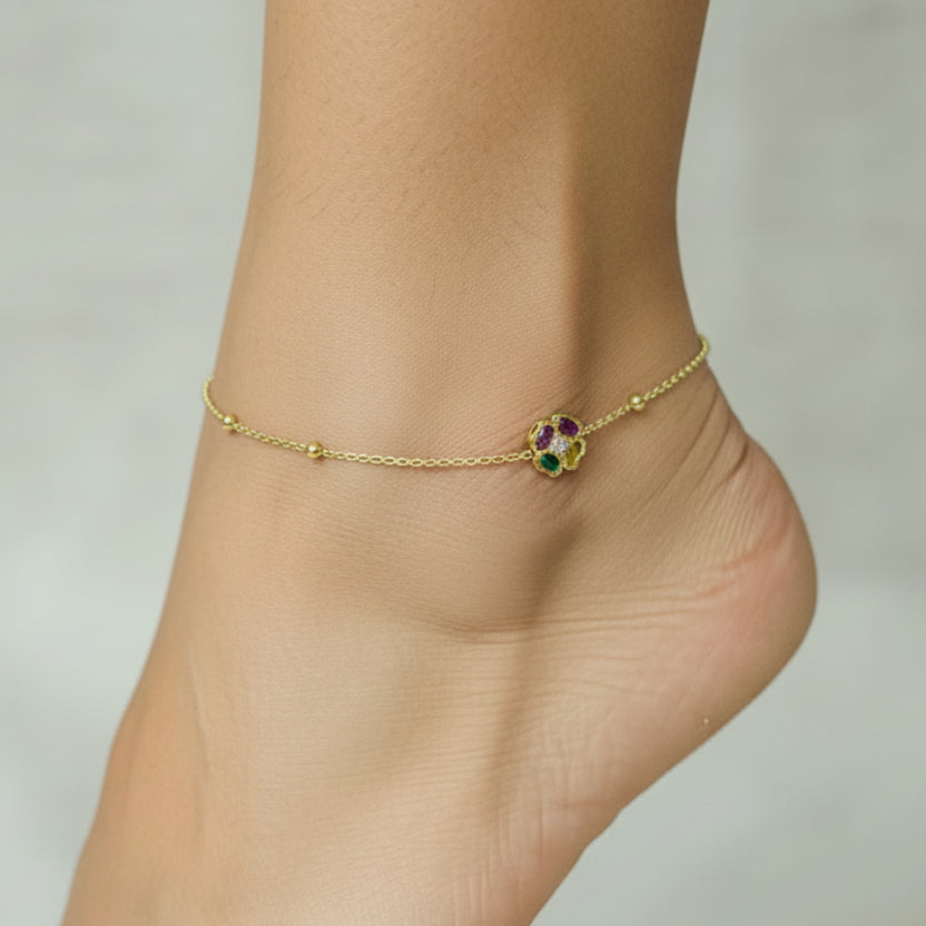 Gold anklet with kundan flower