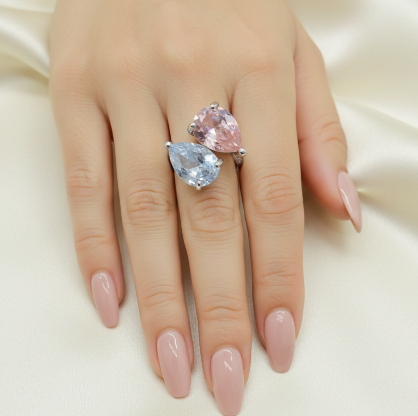 Dual Teardrop Crystal Ring