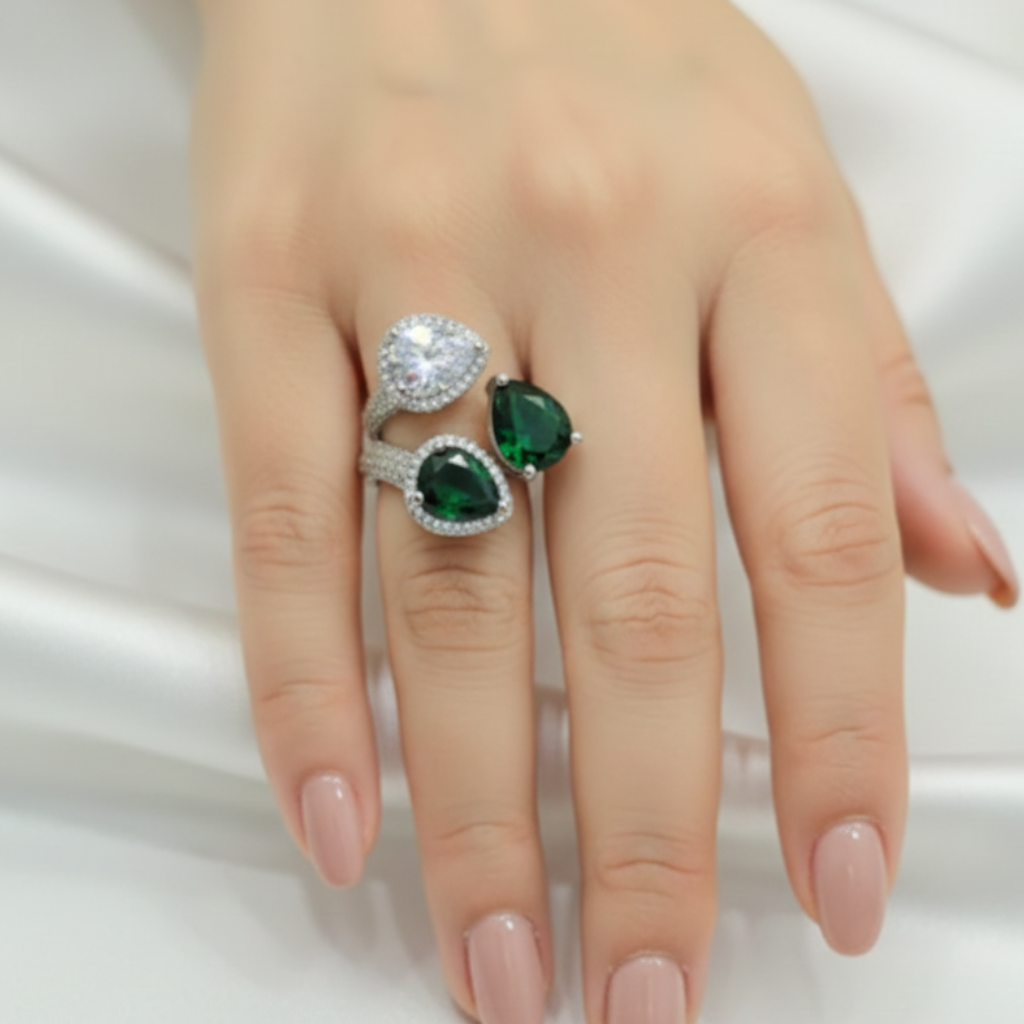 Triple Teardrop Diamond-Cut Statement Ring